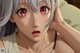 Anime girl with gray hair and red eyes.